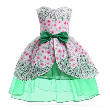 2019 New Fashion Peach Flowers Green Tulle Party Dress for Girl 6 years Old Baby Girl Party Dress Sleeveless Flower Girl Dress
